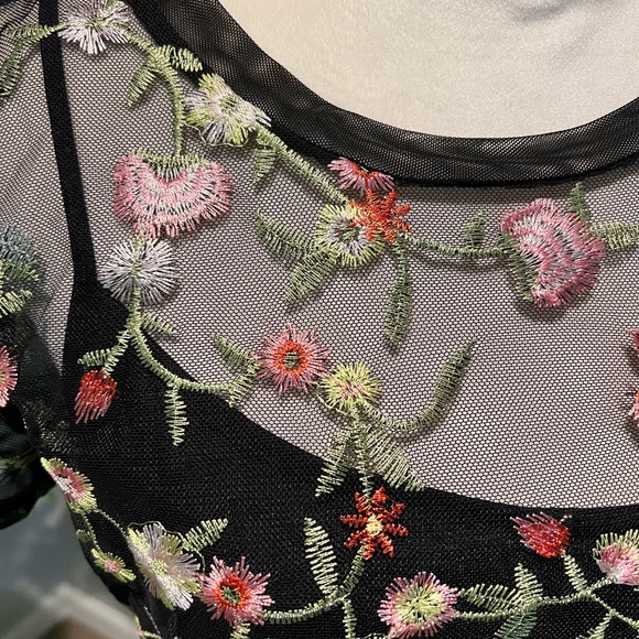 Paradiso Black Sheer Blouse with Floral Embroidery - Picture 2 of 4